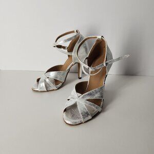 Women's dance shoes high heels 4" Silver metallic Latin Salsa Tango Rumba 35 / 5